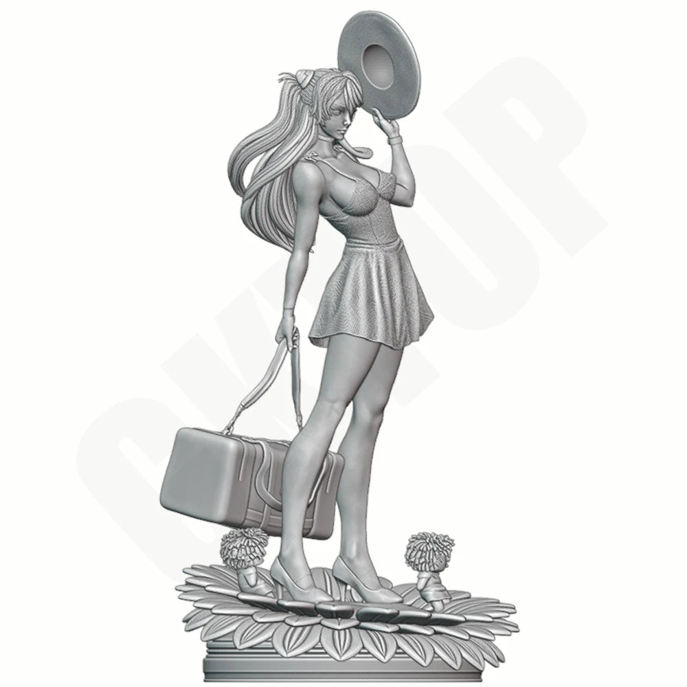 1/24 Summer Vacation Travel Girl, Resin Model Figure Kit, Unassembled and Unpainted