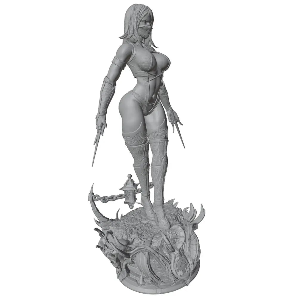 1/24 Female Warrior with Curved Daggers on Demon Head, Resin Model Figure Kit, Fantasy Theme, Unassembled and Unpainted