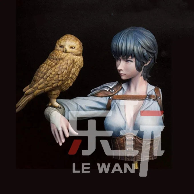 Girl with Owl, Resin Model Figure Kit, Anime Theme, Unassembled and Unpainted