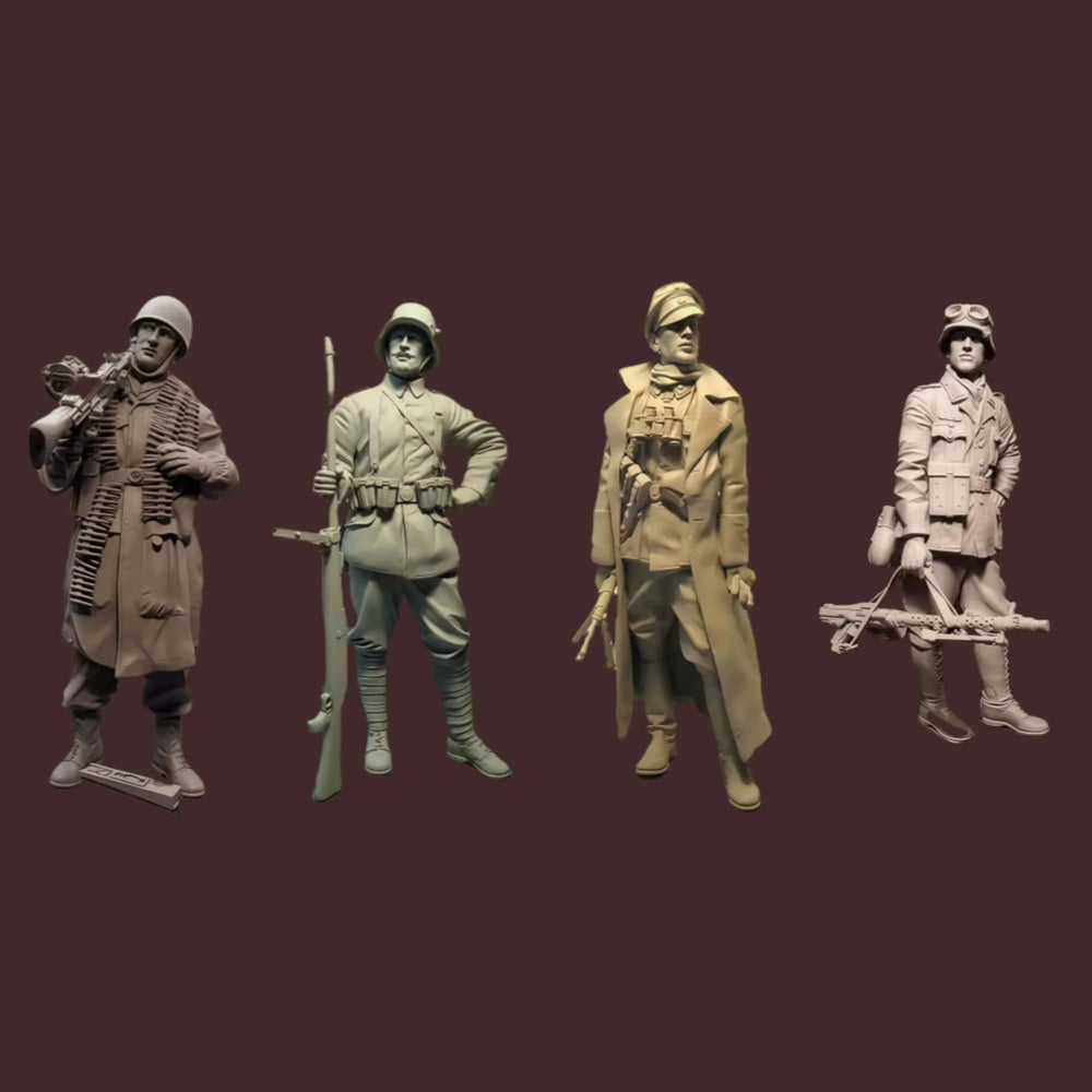 1/16 WWII German Infantry in Varied Uniforms, 4 Figures, Resin Model Figure Kit, Unassembled and Unpainted