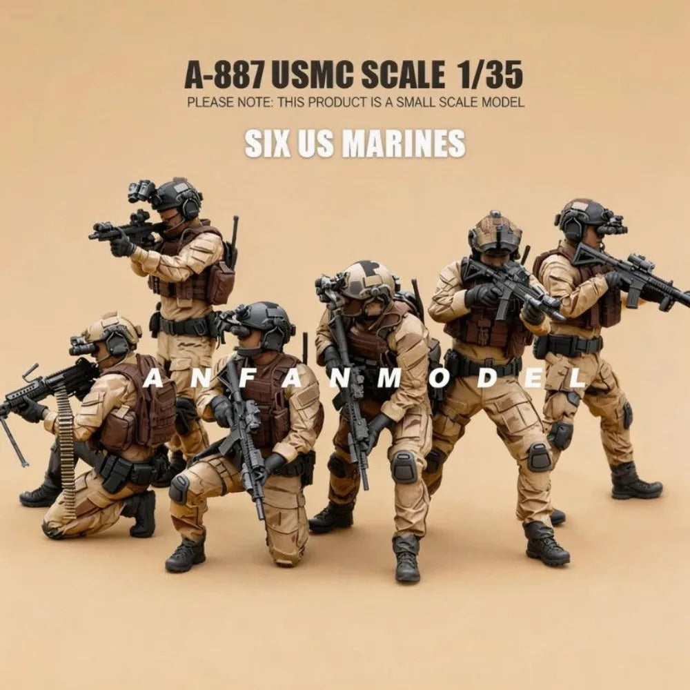 1/35 Modern USMC Combat Squad Tactical Assault, 6 Figures, Resin Model Figure Kit, Unassembled and Unpainted