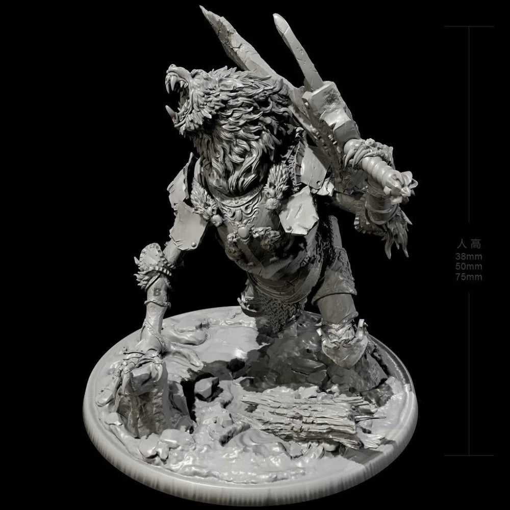 75mm Dark Fantasy Zombie Wolf King, 5 Figures, Resin Model Figure Kit, Fantasy Theme, Unassembled and Unpainted