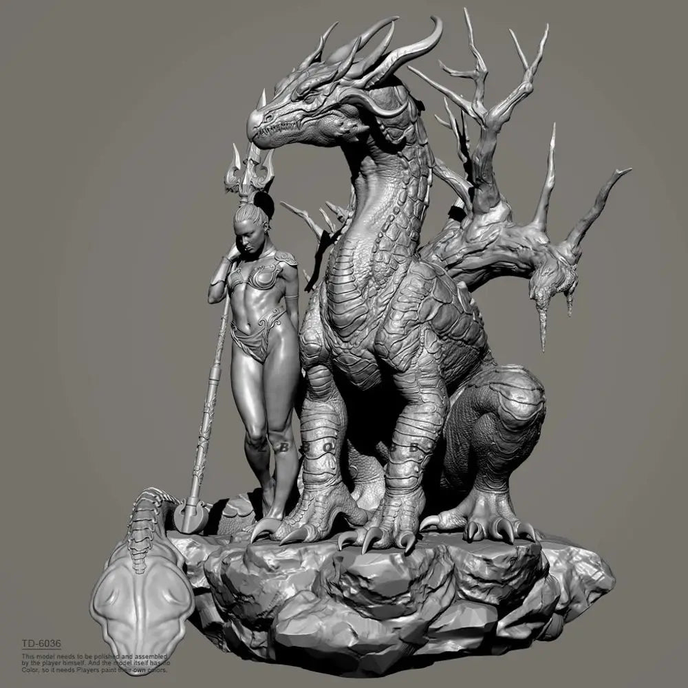 50mm Dragon Princess, 2 Figures, Resin Model Figure Kit, Fantasy Theme, Unassembled and Unpainted