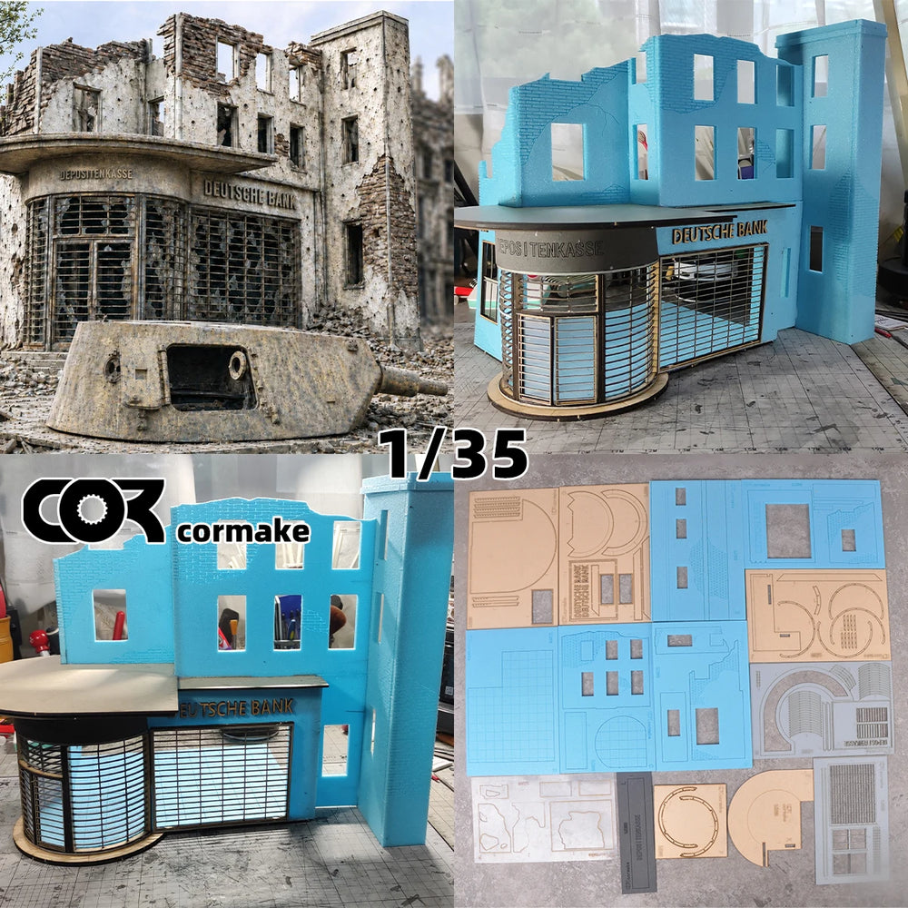 1/35 Modern Ruined German Bank Urban Ruins, Resin Model Diorama Kit, Unassembled and Unpainted