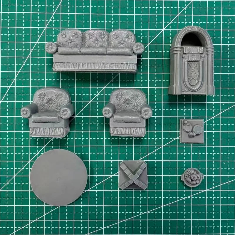1/35 Interior Salon Furniture, Resin Model Diorama Kit, Historical Theme, Unassembled and Unpainted