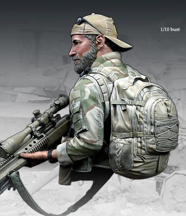 1/10 Modern Bearded US Tactical Operator with Scoped Rifle, Resin Model Bust Kit, Unassembled and Unpainted