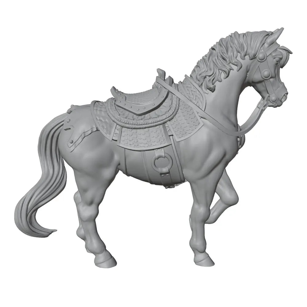 50mm Ornate Armored War Horse, Resin Model Creature Kit, Fantasy Theme, Unassembled and Unpainted