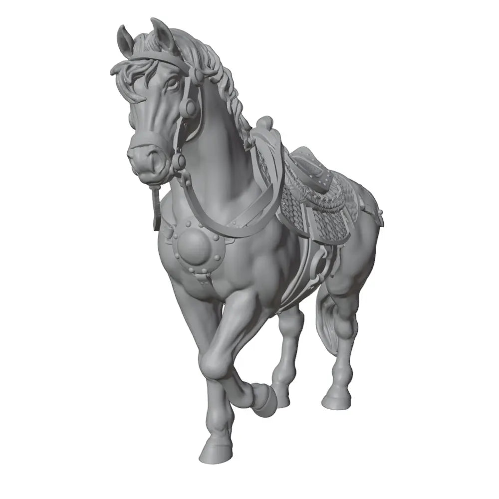 50mm Ornate Armored War Horse, Resin Model Creature Kit, Fantasy Theme, Unassembled and Unpainted