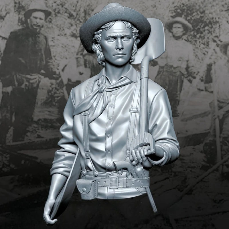 1/10 Gold Rush Prospector with Raised Pickaxe, Resin Model Bust Kit, Historical Theme, Unassembled and Unpainted