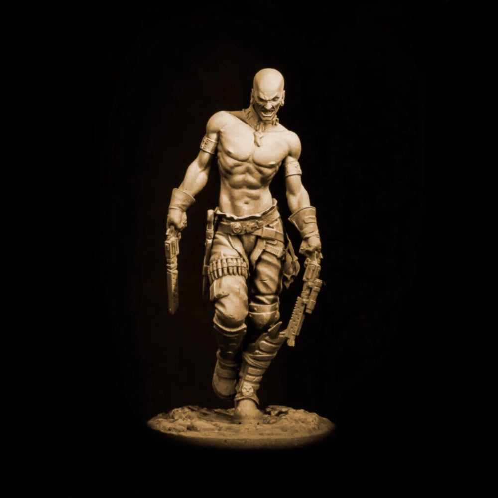 1/24 Modern Shirtless Commando with Shaved Head and Dual Blades, Resin Model Figure Kit, Unassembled and Unpainted