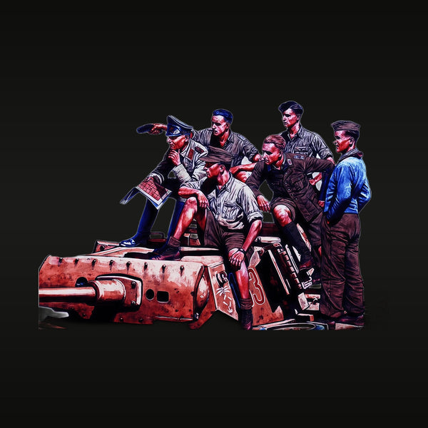 WWII German Tank Crew with Damaged Tank Hull 1/16 Resin Figure Set