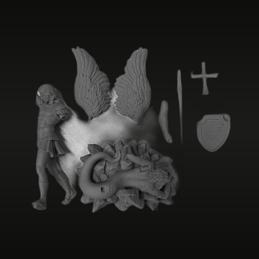 Saint Michael Archangel Defeating Dragon 75mm Resin Figure Kit - unpainted resin model kit