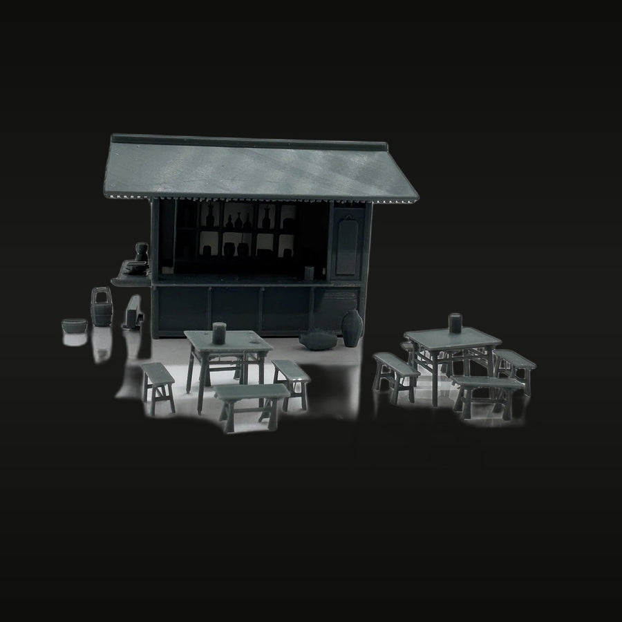 Vintage Tea Stall Diorama Base 1/48 Resin Model Kit - unpainted resin model kit