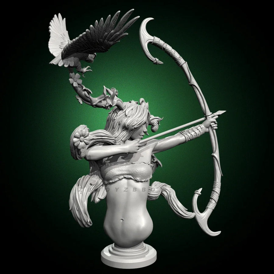 Fantasy Female Elf Archer with Eagle Bust 80mm Resin Kit - resin model view 3
