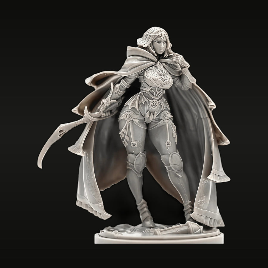 Fantasy Female Armored Warrior with Ornate Plate and Scythe 38mm Resin Figure Kit - unpainted resin model kit