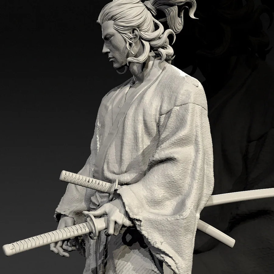 Samurai Warrior with Dual Katana 38mm Resin Bust Kit - resin model view 4