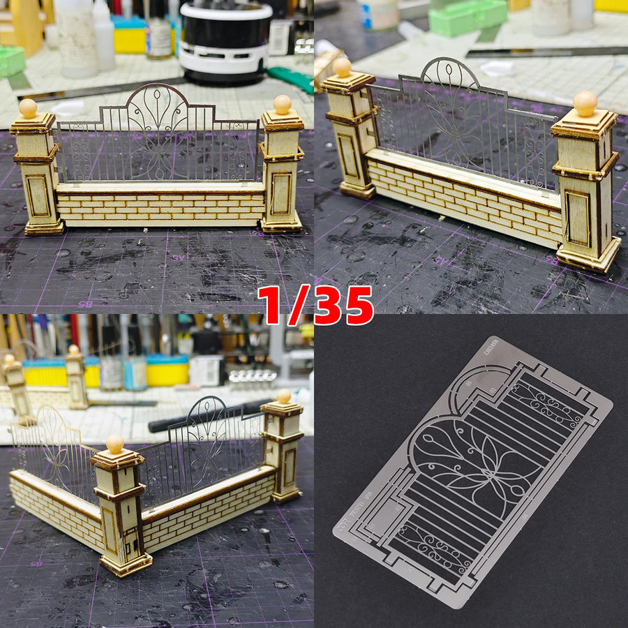 Photo Eatch PE Assembly Architectural Model Sand Table Grille Wall Parapet Iron Fence Building Diorama Scale Model Kit 1/35