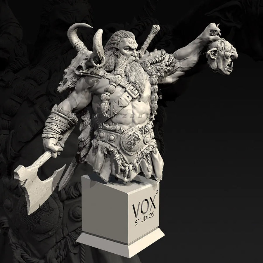 Fantasy Warrior Bust with Demonic Head Trophy 50mm Resin Kit - resin model view 3