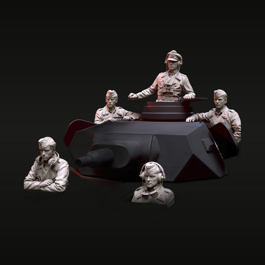 WWII German Tank Crew 6-Figure Set with Headsets 1/35 Resin Kit - unpainted resin model kit