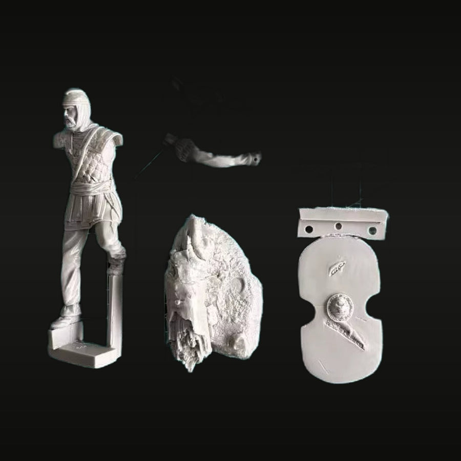 Roman Legionary Warrior with Spear and Scutum Shield 75mm Resin Figure Kit - unpainted resin model kit