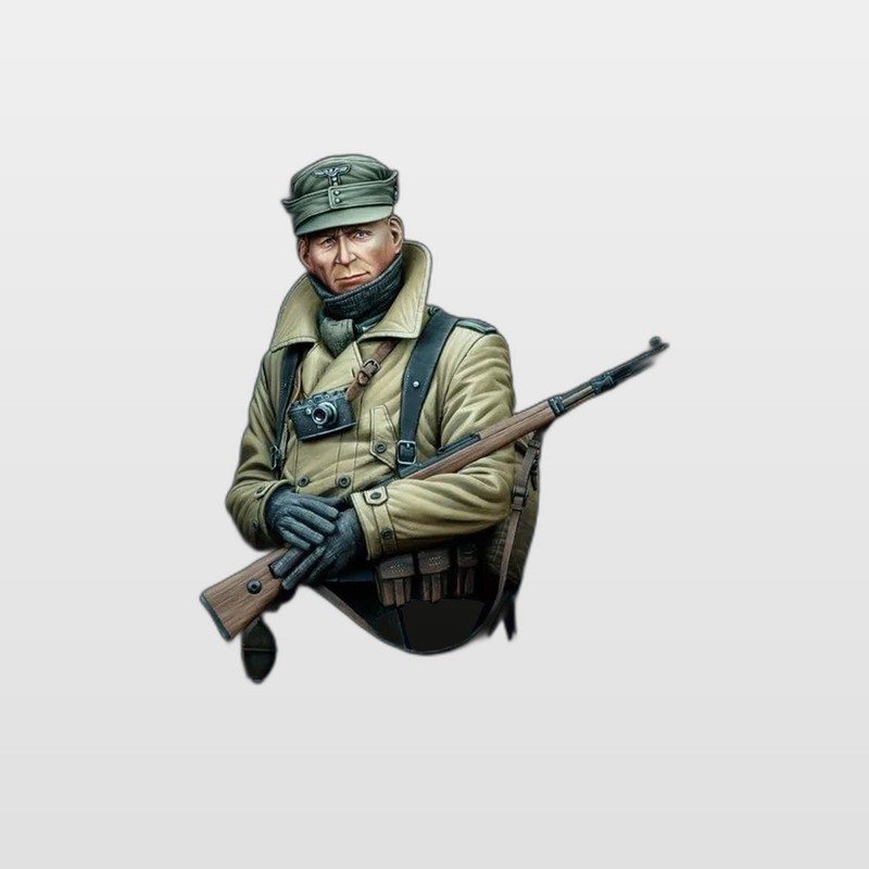 WWII German Wehrmacht Soldier with K98 Rifle and Camera Resin Bust Kit — enhanced photo