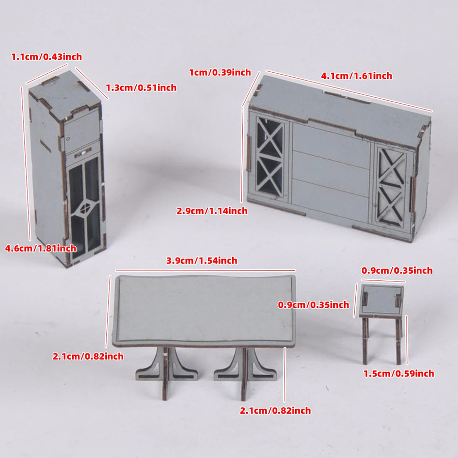 1/35 Sand Table Diorama Scale Model Kit Restaurant Cabinet Cupboard Sideboard Wine Cabinet Liquor Cabinet Dining Table & Chairs