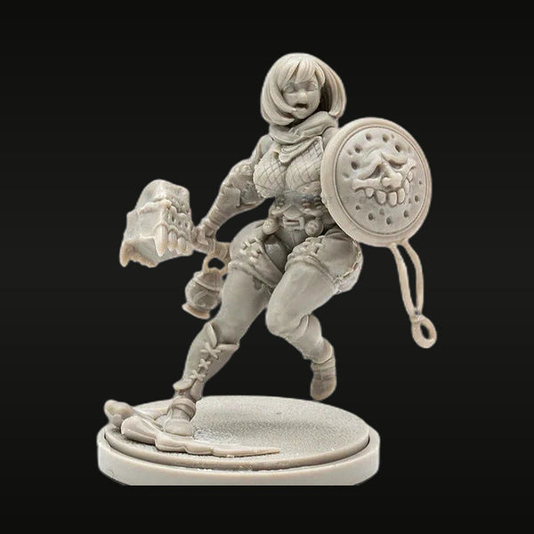 Fantasy Female Warrior with Axe & Skull Shield 38mm Resin Figure