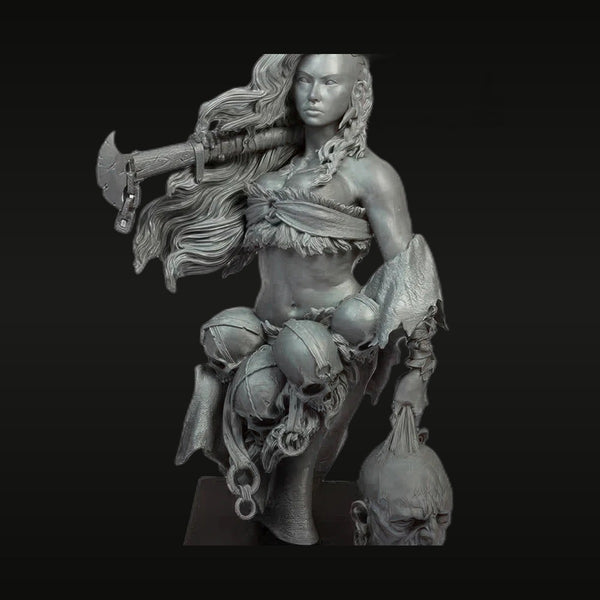Fantasy Female Barbarian Warrior with Axe & Trophy Skulls 1/12 Resin Figure