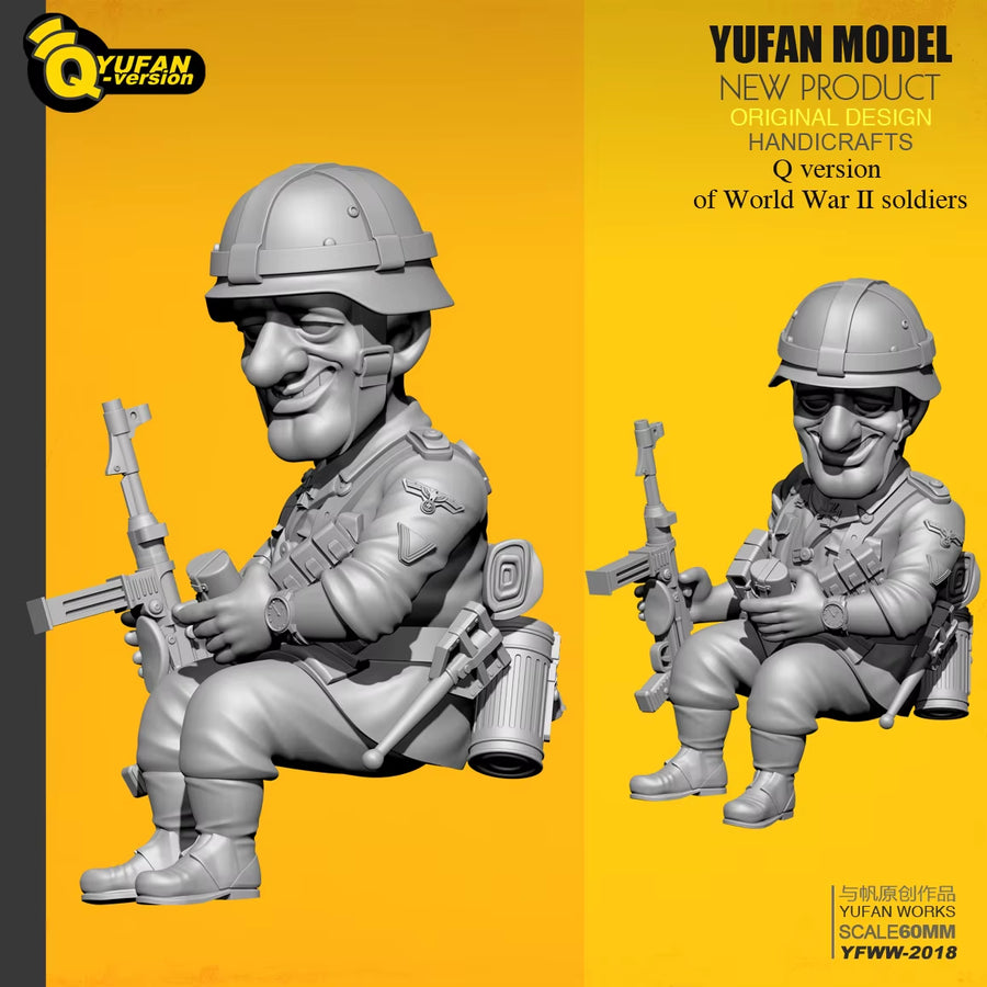 WWII German Chibi Soldier Set of 2 with Rifle 1/32 Resin Figure Kit - resin model view 2