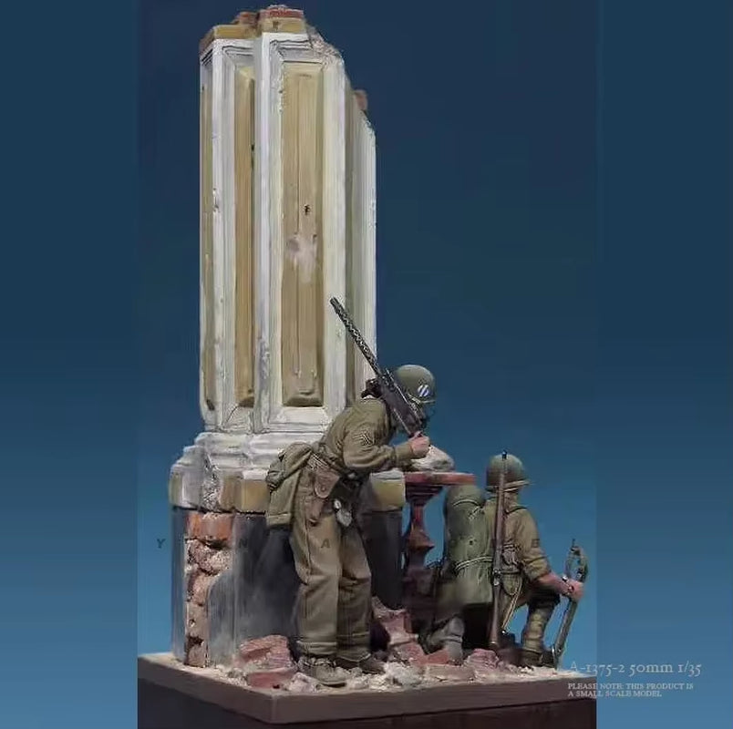 WWII British Soldiers with Ruined Column Base 1/35 Resin Figure Kit - resin model view 2