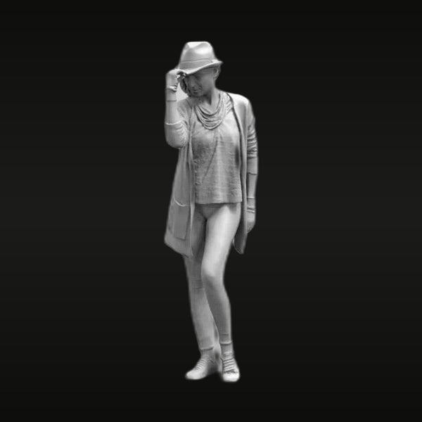 Casual Woman with Baseball Cap and Cardigan 1/64 Resin Figure