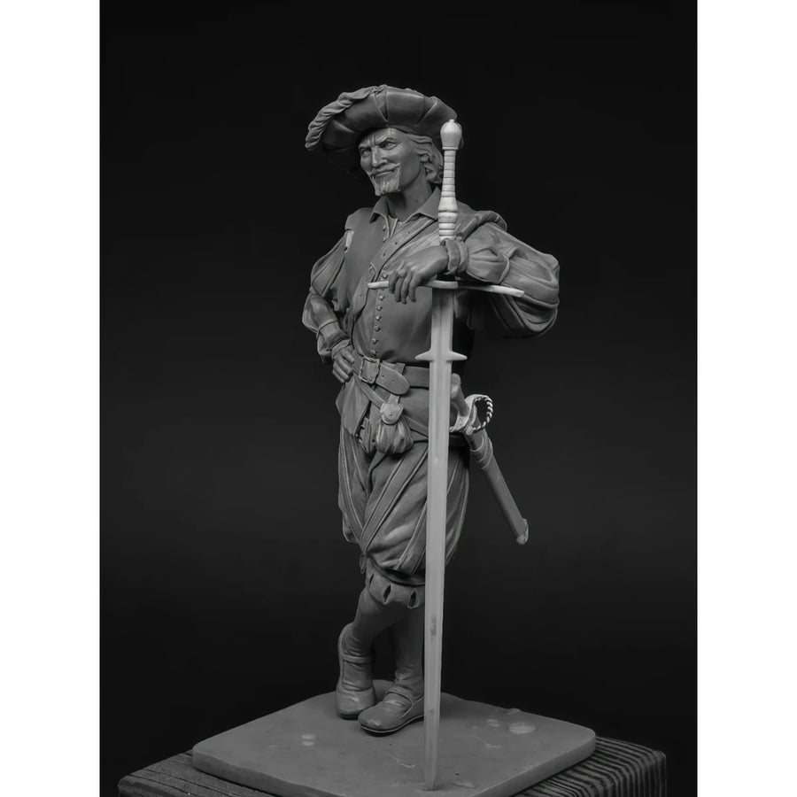17th Century European Musketeer Bust with Rapier 1/24 Resin Kit - resin model view 2
