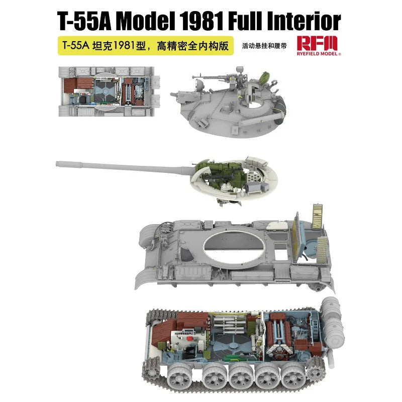 RYE FIELD MODEL RFM- 5155 1/35 T-55A Tank 1981 Full Interior Workable Suspension & Track Plastic Model Kit