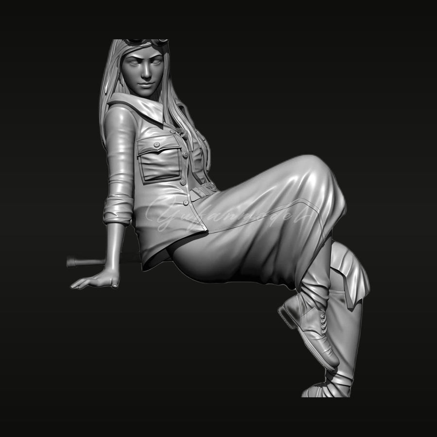 Steampunk Pilot Female Soldier 1/35 Resin Figure Kit — resin model kit, unassembled and unpainted