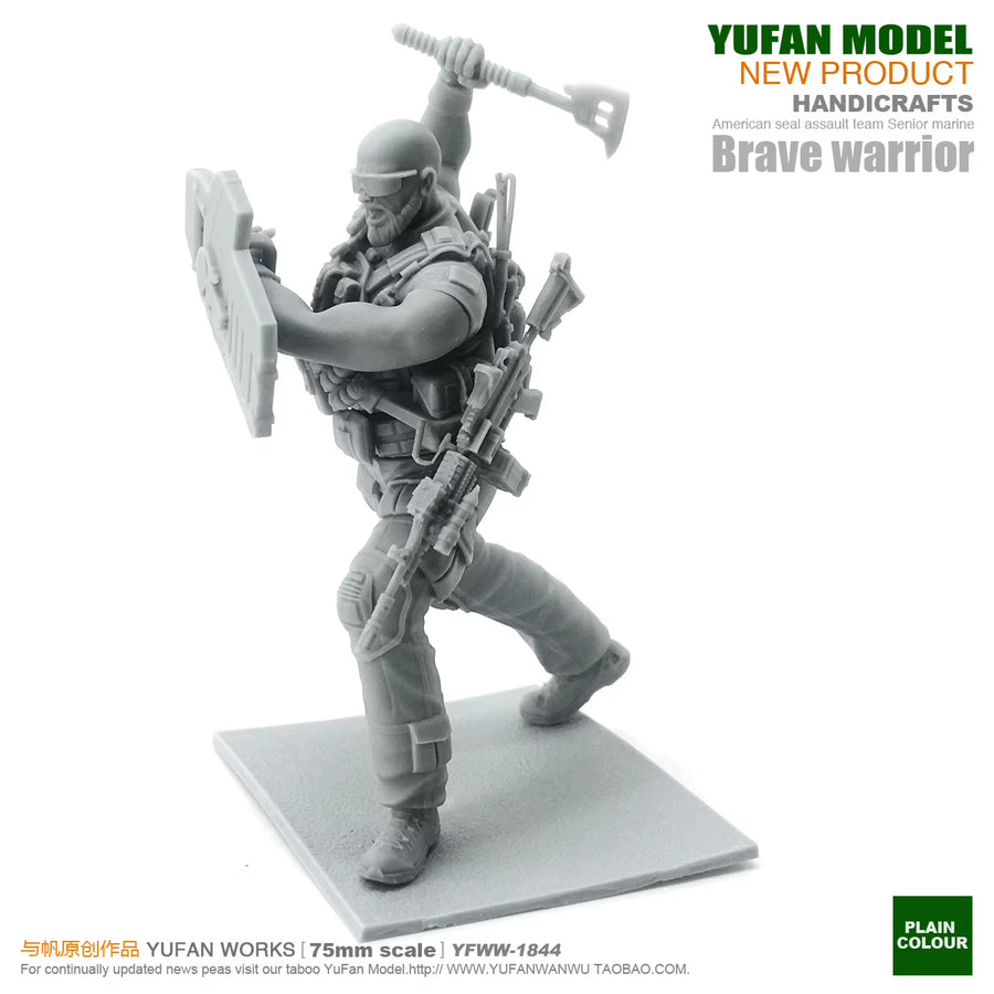 Modern Stylized Tactical Warrior with Rifle and Shield 75mm Resin Figure Kit - resin model view 4