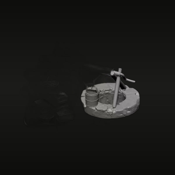 WWII Chinese Village Well with Bucket & Barrel 1/35 Resin Terrain