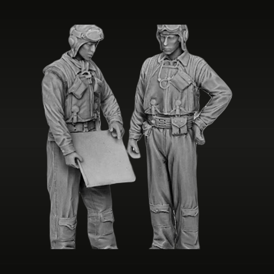 WWII US Navy Pilot Set Two Figures Flight Suit 1/32 Resin Kit - unpainted resin model kit