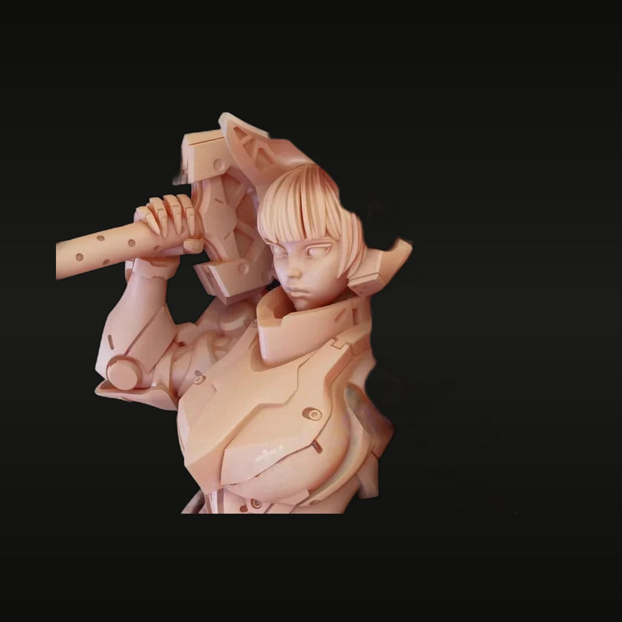 Female Mecha Soldier with Rifle 75mm Resin Model Kit - unpainted resin model kit