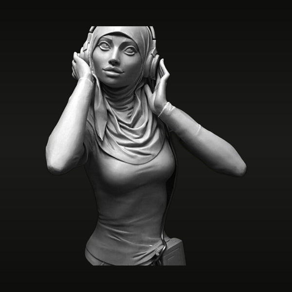 Modern Woman in Hijab with Headphones 108mm Resin Bust
