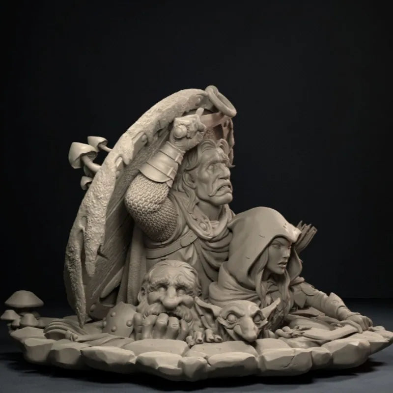 Fantasy Stone Courtyard & Wooden Barrel Diorama Base Set 70mm Resin Kit - resin model view 3