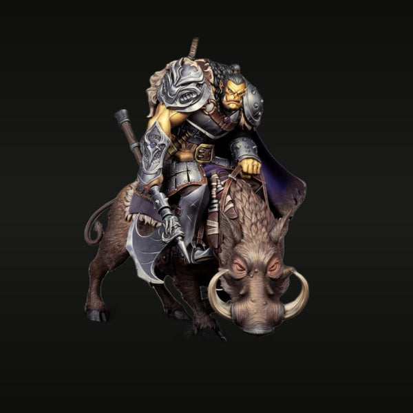 Fantasy Orc Cavalry Warrior on Rhinoceros Mount 75mm Resin Figure Kit