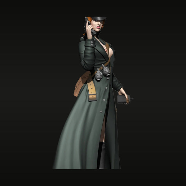 WWII German Female Officer in Long Coat with Grenades 75mm Resin Figure Kit