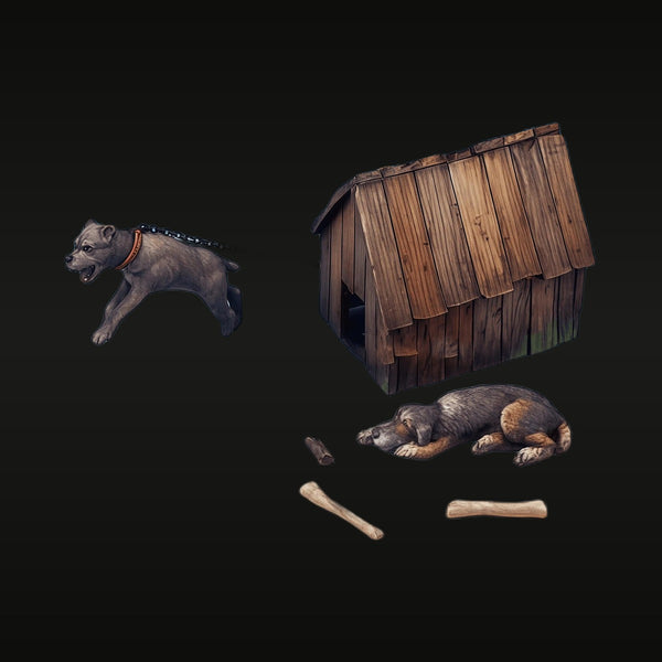 Chained Guard Dog with Wooden Kennel 1:35 Resin Diorama Kit