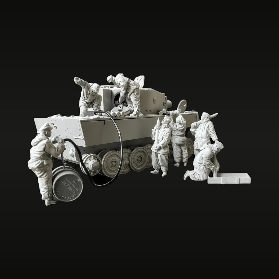 WWII German Tank Fuel Resupply Crew Diorama 1/35 Resin Figure Kit - unpainted resin model kit