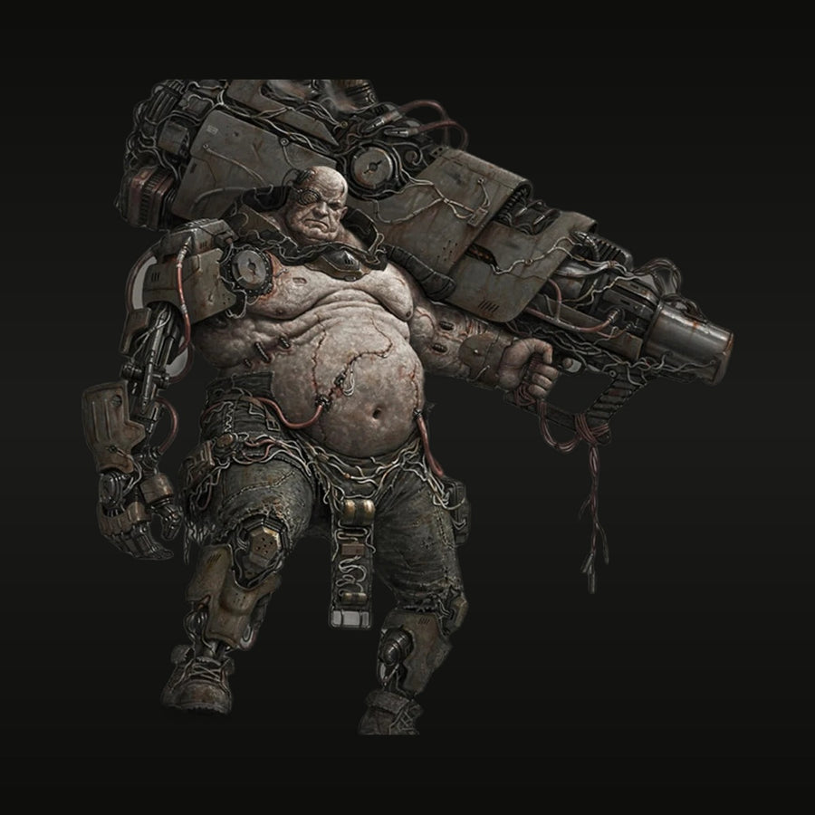 Grimdark Steampunk Heavy Weapons Operator 1/24 Resin Bust Kit - unpainted resin model kit