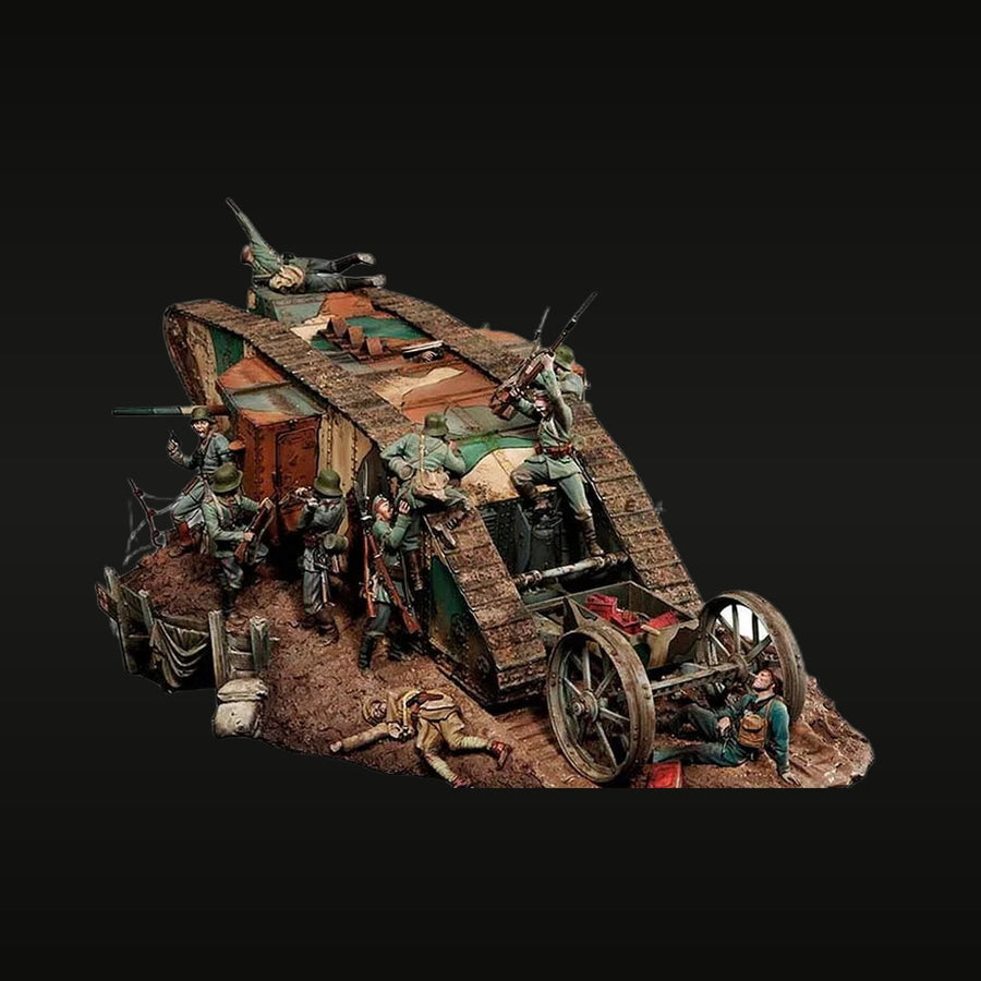 WWI German Trench Position with Artillery & Support Crew 1/35 Resin Diorama Kit - unpainted resin model kit