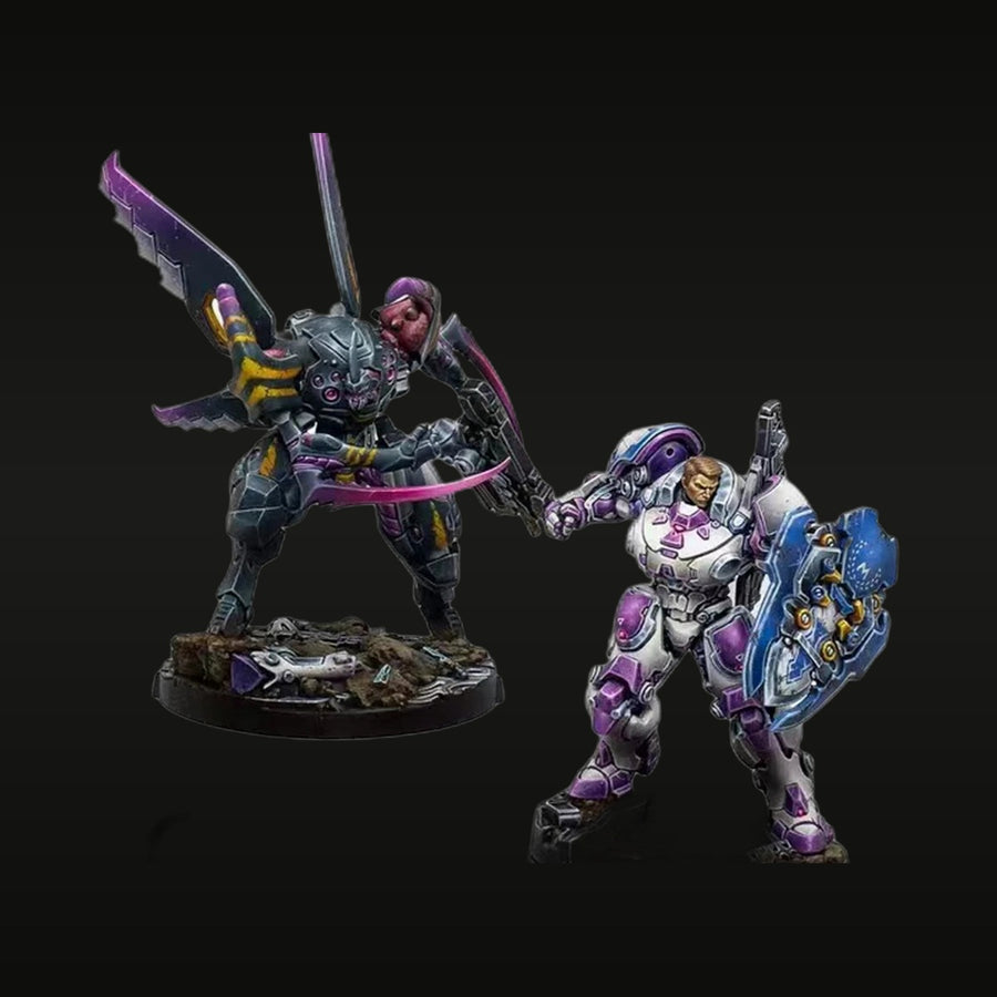 Sci-Fi Caskuda vs Maximus Power Armor Duel 28mm Resin Figure Set Kit - unpainted resin model kit