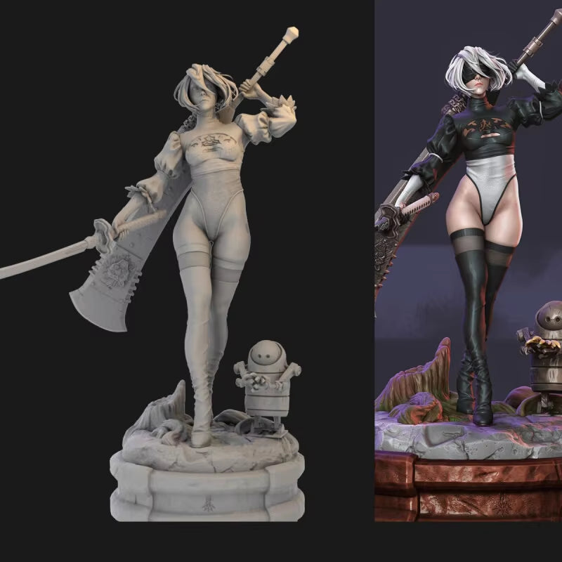 Fantasy Female Warrior White Hair Double Axe 1/24 Resin Figure Kit - resin model view 2