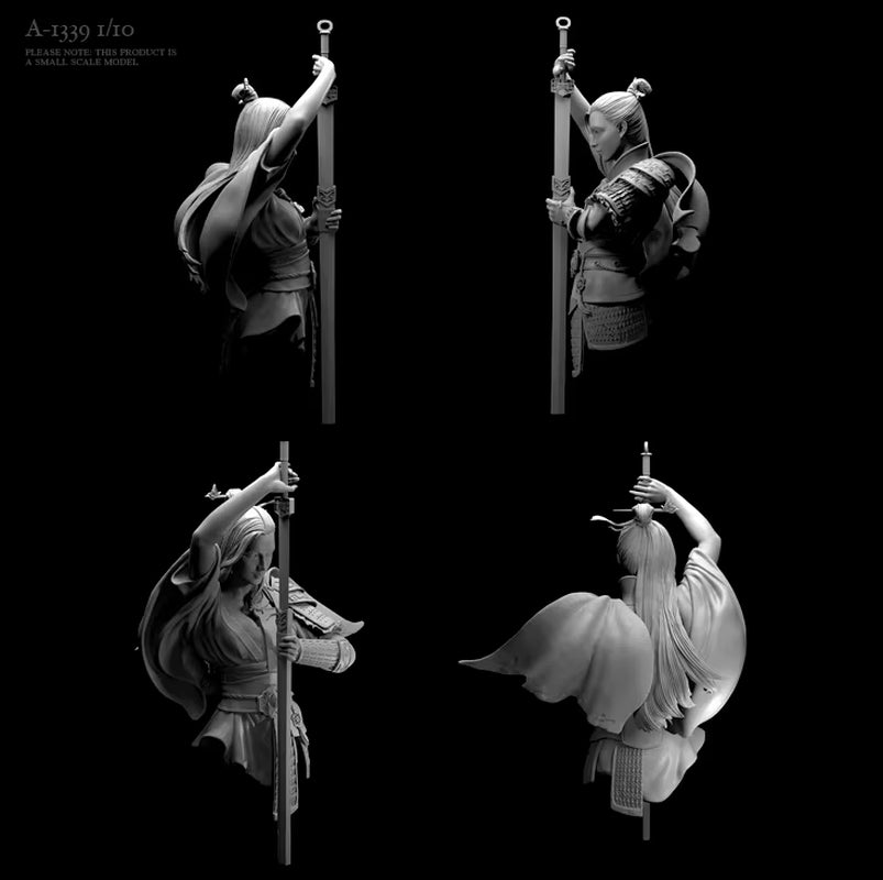 East Asian Female Warrior Dual Identity Split Figure 1/10 Resin Bust Kit - resin model view 2