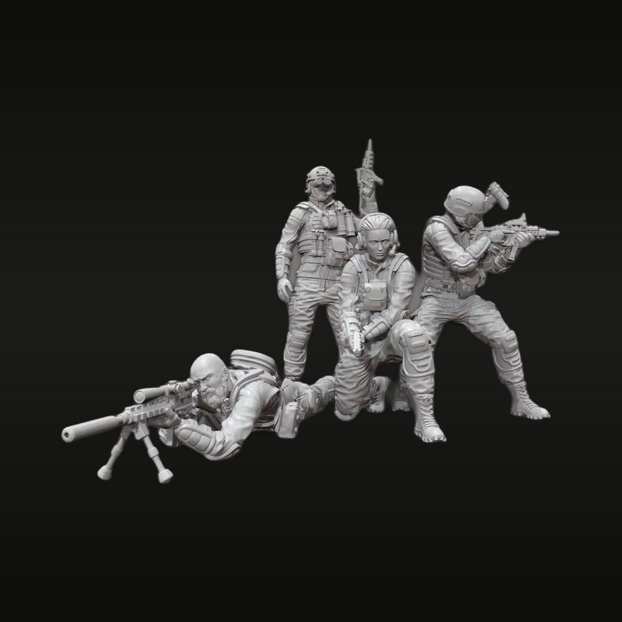 Modern US Special Forces Tactical Squad Set 4 Figures 28mm Resin Kit - unpainted resin model kit